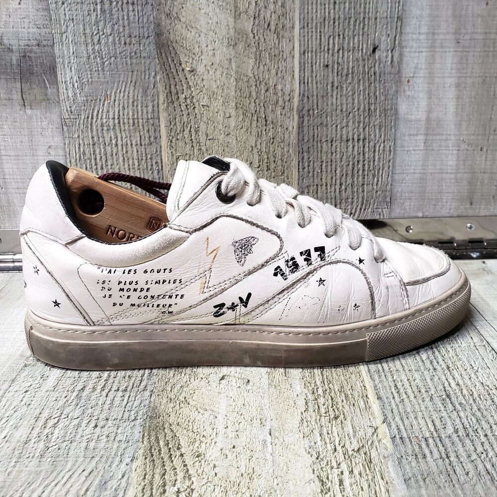 Zadig & Voltaire Leather Low Top High Flash Graffiti Sneakers ZV1747 Women's 7